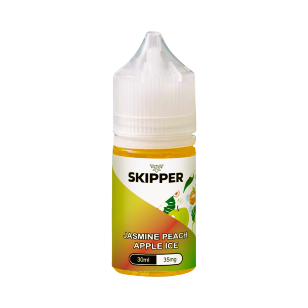 Skipper Nic Salt Jasmine Peach Apple Ice 30ml 50mg combines floral jasmine, juicy peach, and crisp apple with a cool icy twist smooth and elegant MTL vape experience.
