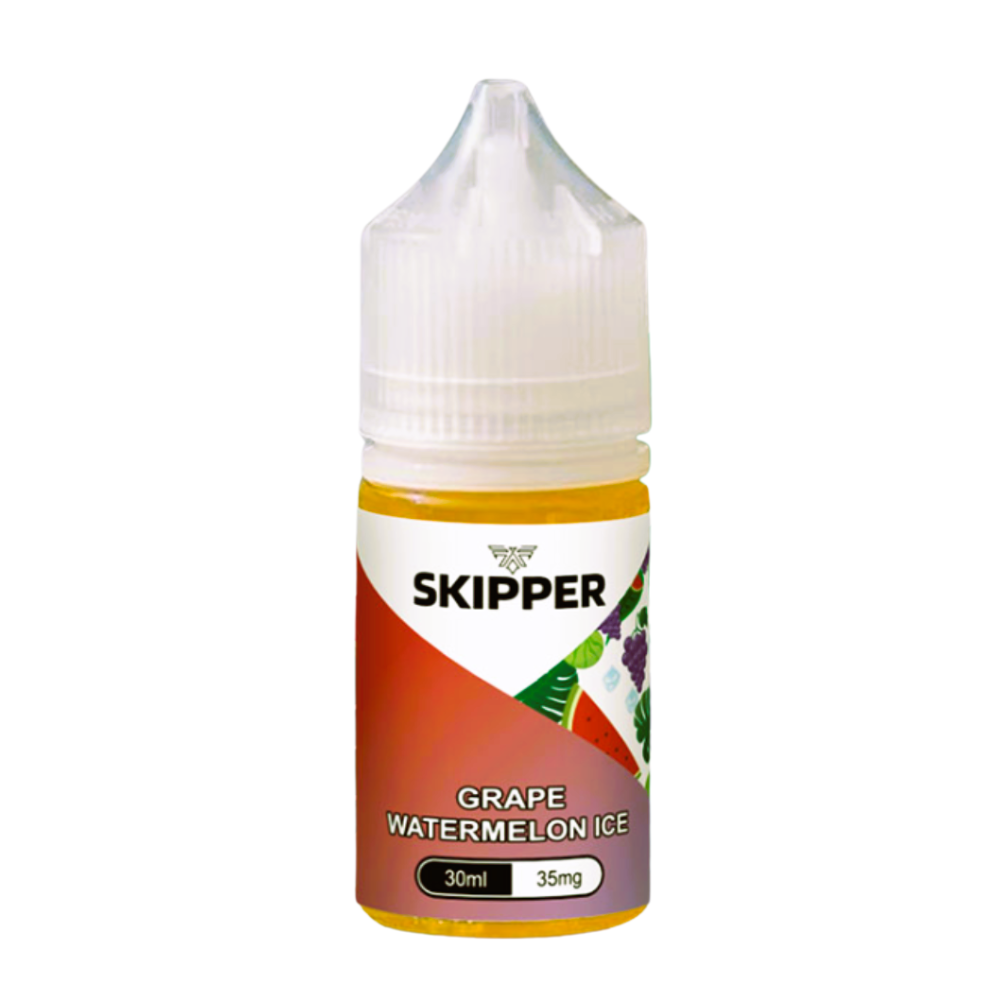 Skipper Nic Salt Grape Watermelon Ice 30ml 50mg blends sweet grape and juicy watermelon with a frosty finish  ideal for a cool, fruity MTL vape experience.