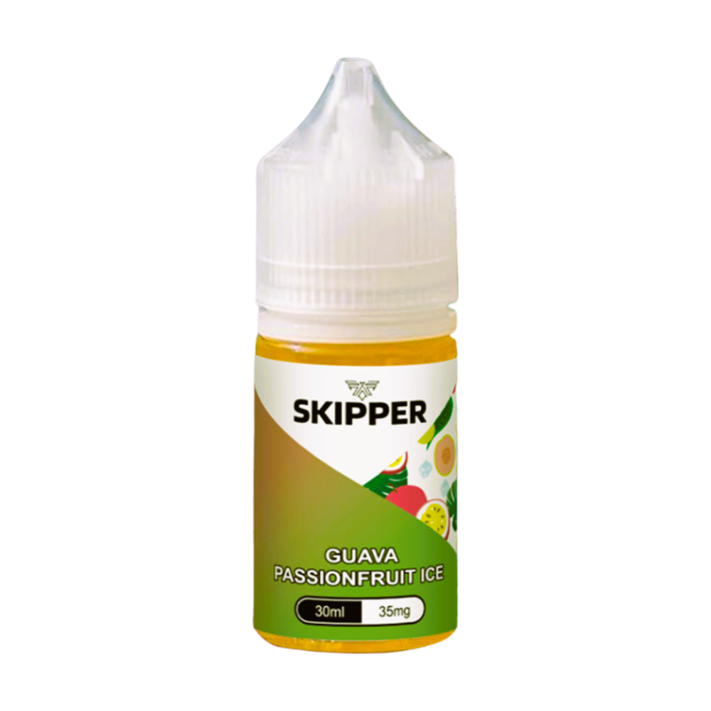 Skipper Nic Salt Guava Passion Fruit Ice 30ml 50mg blends tropical guava and tangy passion fruit with a cool icy finish perfect for a smooth, exotic MTL vape.