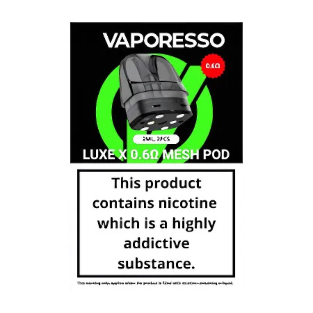 Vaporesso Luxe X Replacement Pods 5ml 0.6ohm Mesh Coil – Pack of 2 RDL Vaping Pods Compatible with Luxe X Device.