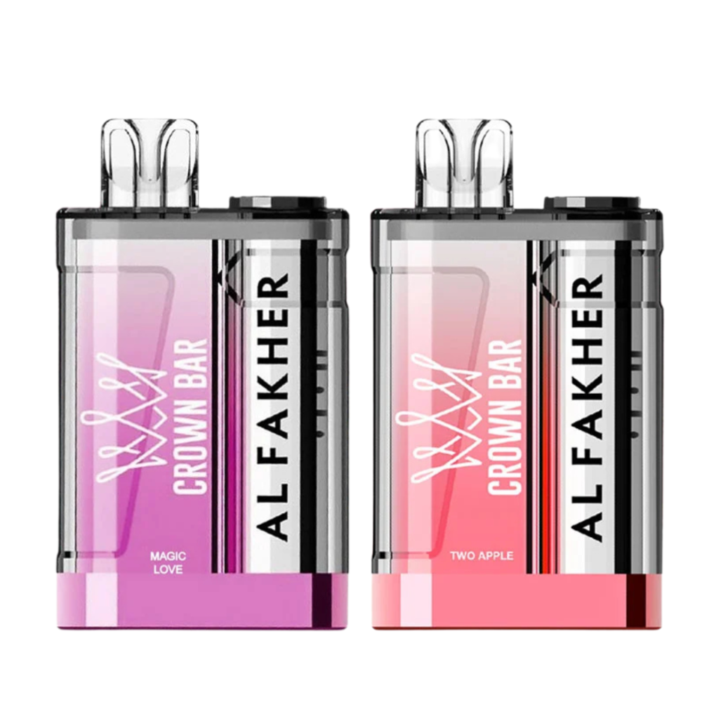 Al Fakher Crown Bar 9000 Disposable Device 20mg with sleek design, rechargeable battery, and mesh coil long-lasting disposable vape with rich, smooth flavour delivery.