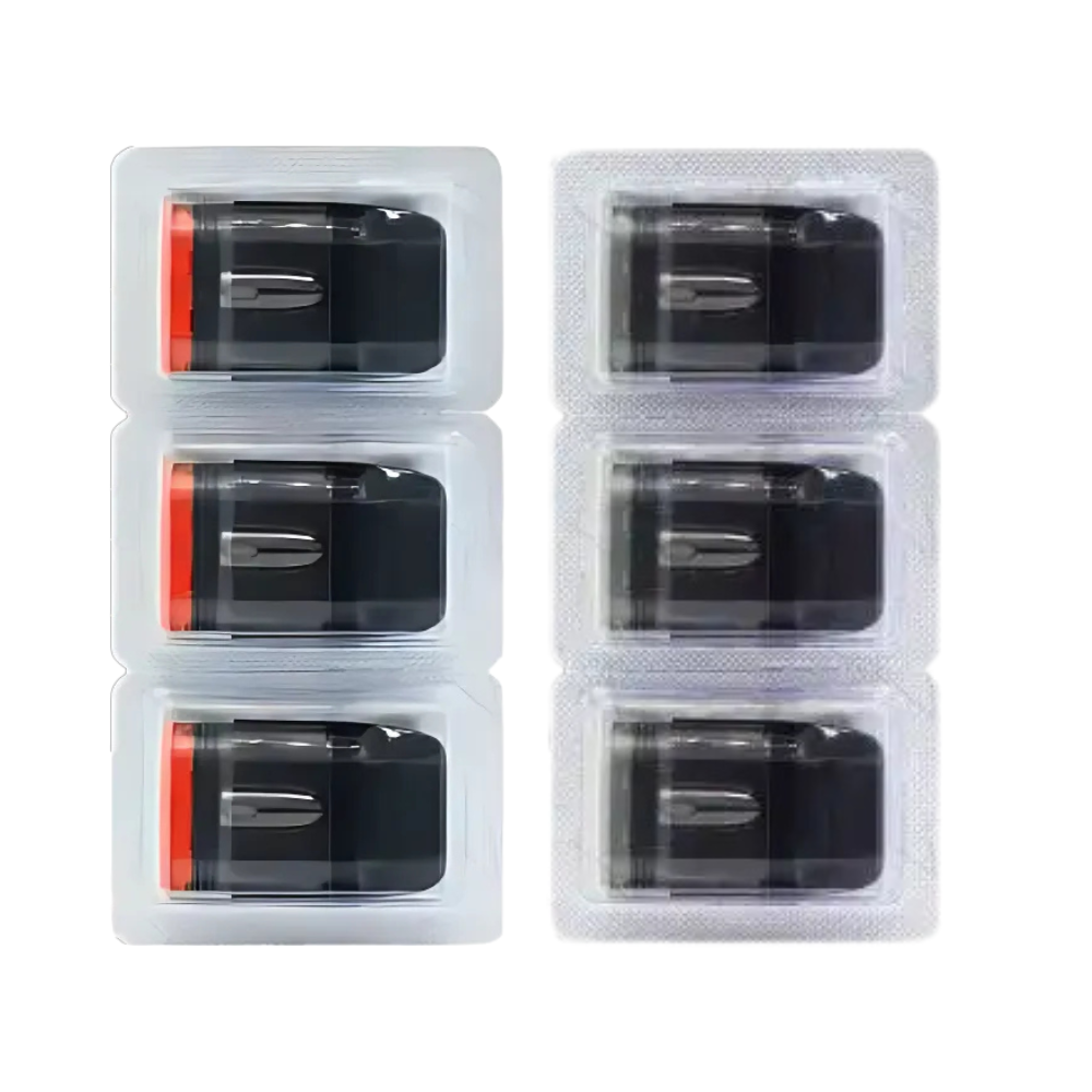 Multiple Oxva Xlim EZ replacement pods in transparent packaging, displaying the black cartridge with a red accent. Each pod has a 3ml e-liquid capacity.