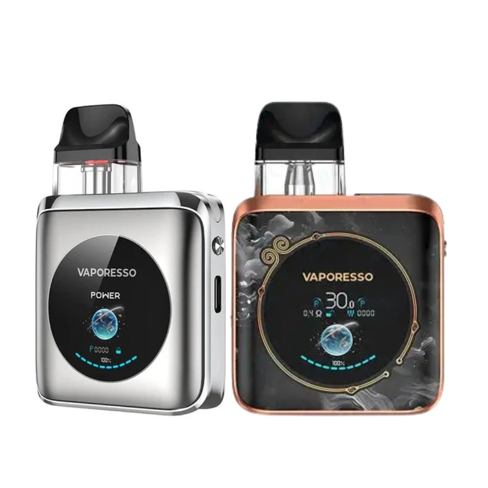 Vaporesso XROS 4 Nano Pod Kit with compact square design, transparent pod, adjustable airflow, and sleek metallic finish portable pod system for smooth vaping.