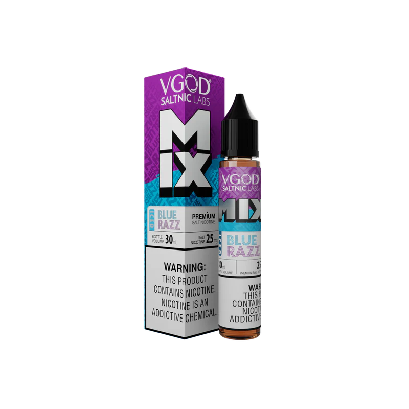 VGOD Blue Razz Iced Nic Salt 30ml 50MG bottle with bold, vibrant packaging, featuring a tangy blue raspberry flavour chilled with icy menthol for a refreshing vape.