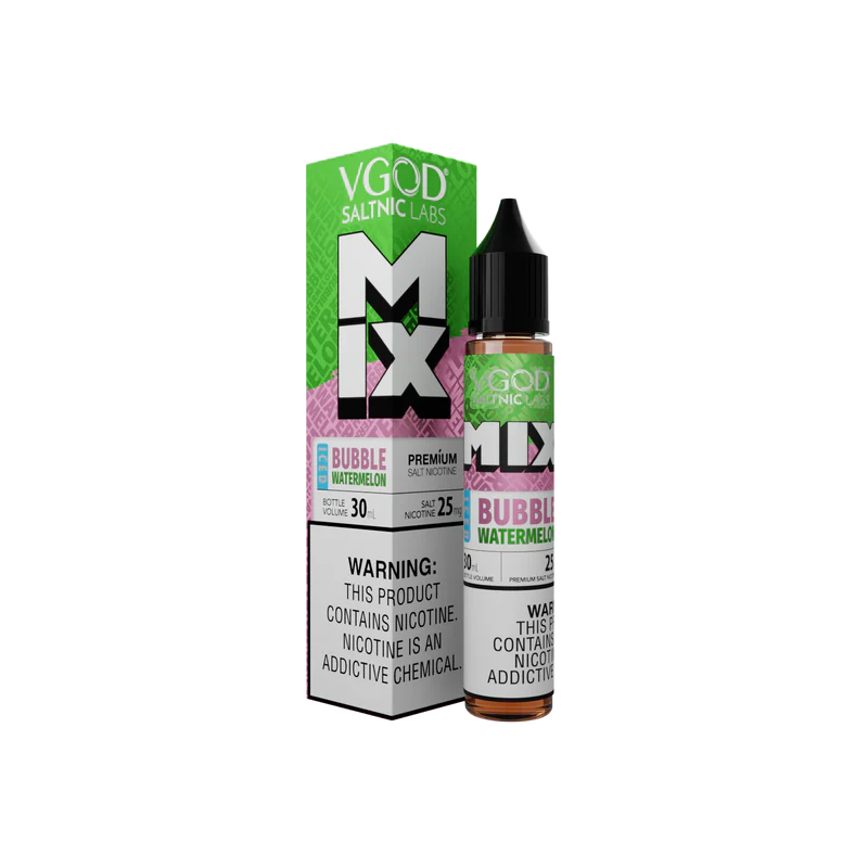 VGOD Bubble Watermelon Iced Nic Salt 30ml 25MG bottle with fun design, combining juicy watermelon bubblegum flavour and a crisp menthol hit for a cool, fruity vape.