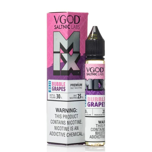 VGOD Bubble Grapes Iced Nic Salt 30ml 25MG bottle with vibrant design, delivering a sweet grape bubblegum flavour combined with icy menthol for a refreshing vape.