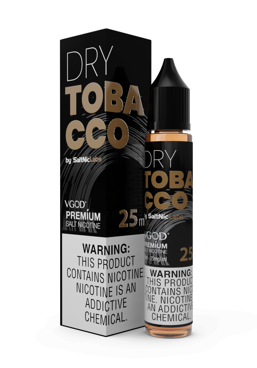 VGOD Dry Tobacco Nic Salt 30ml 25MG bottle with classic packaging, offering a rich and earthy tobacco flavour for a smooth, traditional vaping experience.