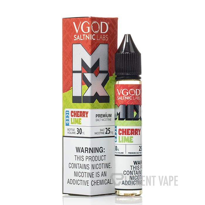 VGOD Cherry Lime Iced Nic Salt 30ml 50MG bottle featuring a bold design, delivering a sweet cherry and zesty lime blend with a refreshing icy menthol finish.