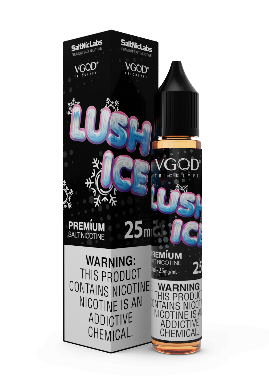 VGOD Lush Ice Nic Salt 30ml 50MG bottle with bold design, offering a sweet watermelon flavour blended with a blast of icy menthol for a refreshing vape hit.