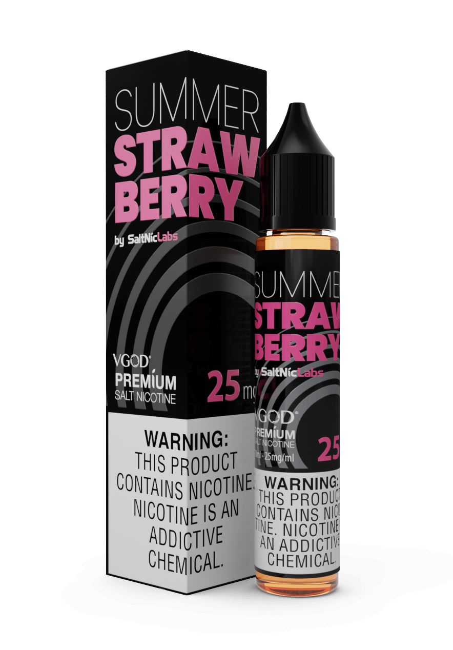 VGOD Summer Strawberry Nic Salt 30ml 50MG bottle with vibrant branding, delivering the juicy taste of ripe summer strawberries in a smooth high-nicotine vape.